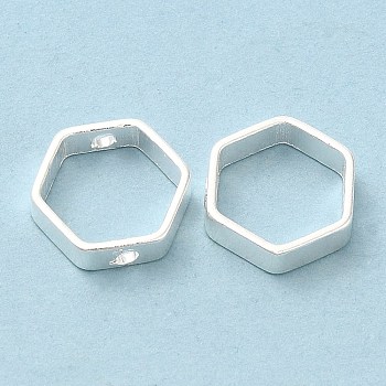 Brass Bead Frame, Cadmium Free & Lead Free, Hexagon, 925 Sterling Silver Plated, 11x10x3mm, Hole: 1.2mm