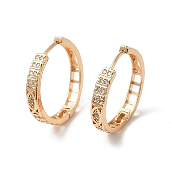 Brass Micro Pave Cubic Zirconia Hoop Earrings for Women, Hollow Rectangle, Light Gold, 25x4mm