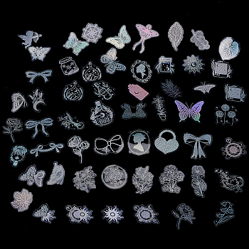 PET Waterproof Laser Stickers Sets, Bowknot Floral Animal Moon Butterfly Bottle Adhesive Decals for DIY Scrapbooking, Photo Album Decoration, Mixed Patterns, 15.5~77x21~75x0.1mm, about 400pcs/set