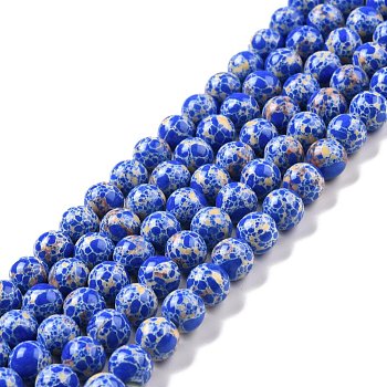 Synthetic Imperial Jasper Beads Strands, Dyed, Round, Blue, 8mm, Hole: 1.2~1.4mm, about 48pcs/strand, 14.96''(38cm)
