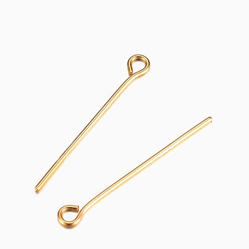 304 Stainless Steel Eye Pins, Real 18K Gold Plated, 22 Gauge, 26x0.6mm, Hole: 2mm