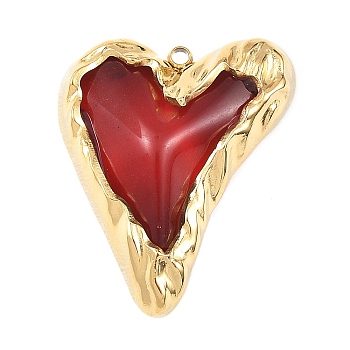 304 Stainless Steel & Glass Pendants, Heart Charm, PVD Vacuum Plating, Real 18K Gold Plated, 28x23x7mm, Hole: 1.5mm