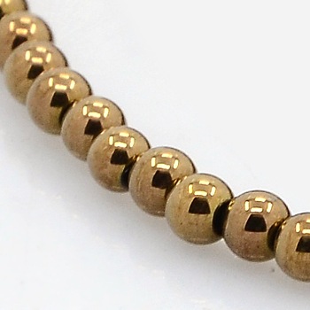 Round Non-magnetic Synthetic Hematite Beads Strands, Copper Plated, 3mm, Hole: 1mm, about 136pcs/strand, 15.7 inch