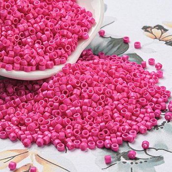 Baking Paint Glass Seed Beads, Cylinder, Hot Pink, 2.5x2mm, Hole: 1.4mm, about 45359pcs/pound