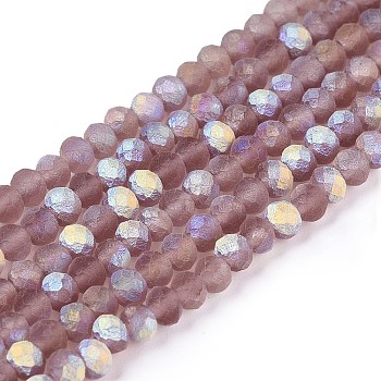 Transparent Glass Beads Strands, Faceted, Frosted, Half AB Color Plated, Rondelle, Rosy Brown, 2.9~3.3x2mm, Hole: 0.7mm, about 148~150pcs/strand, 39.5~40cm