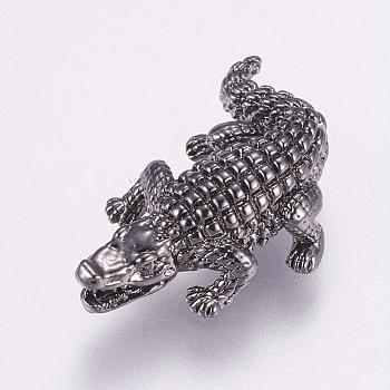 Brass Beads, Crocodile/Alligator, Gunmetal, 24x17x6mm, Hole: 1.5mm