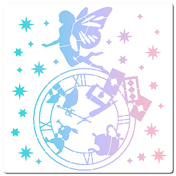 PET Plastic Drawing Painting Stencils Templates, Square, White, Angel & Fairy Pattern, 30x30cm