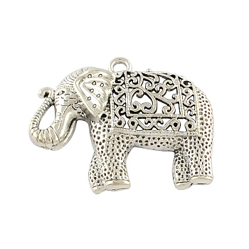 Tibetan Style Alloy Elephant Big Pendants, Cadmium Free & Lead Free, Antique Silver, 59x47.5x11mm, Hole: 4mm, about 28pcs/500g