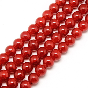 Baking Painted Crackle Glass Beads Strands, Round, Red, 8mm, Hole: 1.3~1.6mm, about 100pcs/strand, 31.4 inch