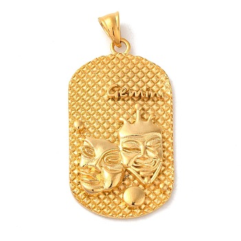 316L Surgical Stainless Steel Big Pendants, Real 18K Gold Plated, Oval with Constellations Charm, Gemini, 53x29x4mm, Hole: 8x5mm