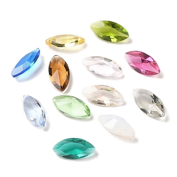 Pointed Back Glass Rhinestone Cabochons, Faceted, Horse Eye, Mixed Color, 10x5x3~3.5mm