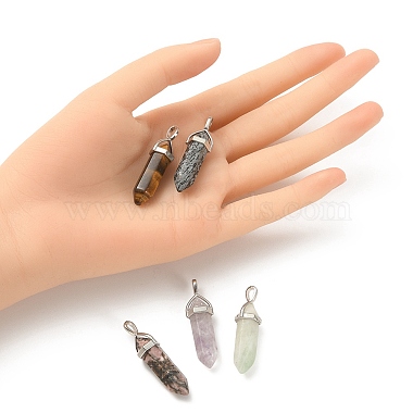 5Pcs 5 Styles Natural Mixed Gemstone Double Terminated Pointed Pendants(G-YW0001-45)-4