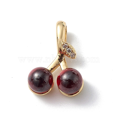 Real 18K Gold Plated Dark Red Cherry Brass+Cubic Zirconia Charms