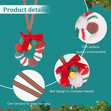 couronne de Noël au crochet avec décorations suspendues en forme de cloche(HJEW-WH0007-13)-4