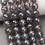 Electroplated Natural Agate Beads Strands, Round, Faceted, Pearl Luster Plated, Gray, 9.5~10mm, Hole: 1.2~1.4mm, about 38pcs/strand, 14.65''~14.96''(37.2~38cm)(G-B191-A07-10mm-05)
