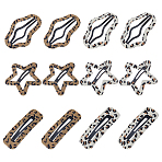 12Pcs 6 Styles Cloth Snap Hair Clips, with Alloy, Leopard, Mixed Shapes, 52.5~72x23.5~56x2.5mm, 2pcs/style(OHAR-HS0001-01)