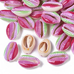 Printed Natural Cowrie Shell Beads, No Hole/Undrilled, Rainbow Style, Colorful, 18~21x12~15x7mm(X-SSHEL-R047-01-A09)
