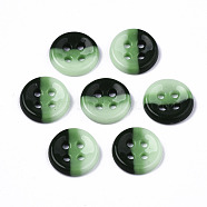 4-Hole Handmade Lampwork Sewing Buttons, Tri-colored, Flat Round, Green, 11.5x2.5mm, Hole: 1.2mm(BUTT-T010-02B)
