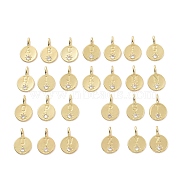 Eco-friendly Rack Plating Brass Micro Pave Cubic Zirconia Alphabet Pendants, Cadmium Free & Lead Free, Long-Lasting Plated, Flat Round with Sun & Letter A~Z Charm, Real 18K Gold Plated, 17.5x11.5x4.5mm, Hole: 2.5x4.5mm, 26 styles, 1pc/style, 26pcs/set(KK-F843-10G)