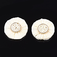 Raffia Decoration Accessories, with Micro Beads & Alloy Findings, Flat Round, Golden, Bisque, 35~37x8mm(FIND-T025-03)