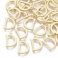 Brass Charms, Nickel Free, Flat Round with Letter, Letter D, Real 18K Gold Plated, 11.5x8x1mm, Hole: 0.8mm(X-KK-T055-011G-NF)