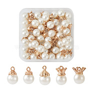 50Pcs 5 Styles Resin Imitation Pearl Pendants, with Alloy Findings, Mixed Shapes, Light Gold, 7.5~15.5x10~12x10~10.5mm, Hole: 1.2~1.6mm, 10pcs/style(FIND-CD0001-32)