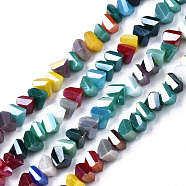 Electroplate Solid Color Glass Beads Strands, Faceted, Triangle, Dark Cyan, 3.5~4x6x4.5mm, Hole: 1mm, about 100pcs/strand, 13.39 inch~14.56 inch(34~37cm)(EGLA-N002-06-A01)