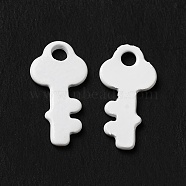 Spray Painted 201 Stainless Steel Charms, Key Charm, White, 13x6.5x1mm, Hole: 1.5mm(STAS-I672-05A)