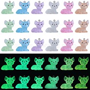 30Pcs 6 Colors Luminous Transparent Resin Pendants, Glow in the Dark 3D Cat Charms, with 304 Stainless Steel Loops, Mixed Color, 27x27x17.5mm, Hole: 2mm, 5pcs/color(RESI-SZ0003-40)