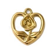 Ion Plating(IP) 304 Stainless Steel Charms, Heart with Flower Pendants, Real 18K Gold Plated, Fit for 1.1mm Rhinestone, 18x16x2mm, Hole: 1.6mm(STAS-N103-59G)