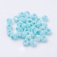 Nylon Cord Woven Beads, Round, Sky Blue, 6~6.5x4.5mm, Hole: 2.5mm, about 93~100pcs/bag(NWIR-F005-14P)