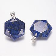 Natural Lapis Lazuli Gemstone Pendants, Faceted, Hexagram, Platinum, 41x28x9mm, Hole: 5x9mm(G-E338-09C)