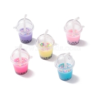 (Defective Closeout Sale: Straw Bend), Openable Acrylic Bottle Big Pendants, with Resin, Polymer Clay Inside and Plastic Straw, Bubble Tea/Boba Milk Tea Charm, Mixed Color, 60x43x38.5mm, Hole: 2.5mm(CRES-XCP0001-22)