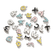 304 Stainless Steel Charms, with Enamel, Letter Charm, Stainless Steel Color, Letter A~Z, 7~8.5x4.5~8x1mm, Hole: 1mm, 26pcs/set(STAS-S148-01P)