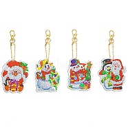 Christmas Theme DIY Diamond Painting Keychain Kit, Including Acrylic Board, Keychain Clasp, Bead Chain, Resin Rhinestones Bag, Diamond Sticky Pen, Tray Plate and Glue Clay, Mixed Shapes, 70mm, 4pcs/set(DRAW-PW0007-03G)