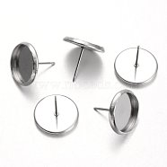 Flat Round 304 Stainless Steel Stud Earring Settings, Stainless Steel Color, Tray: 12mm, 14mm, Pin: 0.7mm(STAS-M227-12mm)