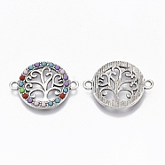 Alloy Links, with Colorful Resin, Flat Round with Tree of Life, Antique Silver, 18x24x2mm, Hole: 1.8mm(X-PALLOY-Q431-009AS)