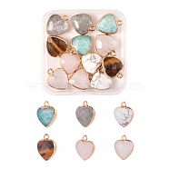 12Pcs 6 Style Electroplate Natural Gemstone Pendants, with Cadmium Free & Nickel Free & Lead Free Golden Iron Findings, Faceted, Heart, 16x14x6mm, Hole: 1.8mm, 2pcs/style(G-LS0002-09)