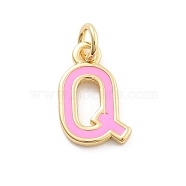 Rack Plating Brass Pendants, with Enamel and Jump Ring, Cadmium Free & Lead Free, Long-Lasting Plated, Real 18K Gold Plated, Letter, Letter Q, 12x7.5x1mm, Hole: 2.5mm(KK-C065-02Q-G)