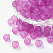 Transparent Acrylic Beads, Round, Frosted, Violet, 14mm, Hole: 2mm, about 300pcs/500g(PL724-C71)