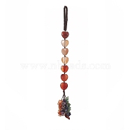 Heart Natural Red Agate & Mixed Stone Chips Tassel Pendant Decorations, Nylon Thread Hanging Ornament, 215~220mm(HJEW-JM00948-05)