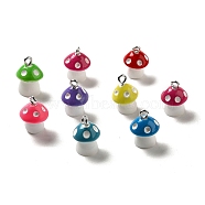Acrylic Pendants, with Spray Painted and Iron Ring, Mushroom, Mixed Color, 15.5~17x11~12x11~12mm, Hole: 2mm(OACR-Z014-03)
