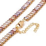 Cubic Zirconia Tennis Necklaces, Vacuum Plating 304 Stainless Steel Jewelry for Women, Golden, Colorful, 16.54 inch(42cm)(NJEW-G017-01E-G)