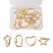 8Pcs 4 Style Brass Screw Carabiner Lock Charms, for Necklaces Making, Star & Oval & Heart & Cross, Real 18K Gold Plated, 2pcs/style(KK-AR0001-13)