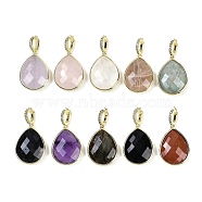 Natural Mixed Gemstone Faceted Teardrop Pendants, Rack Plating Brass Micro Pave Clear Cubic Zirconia Charms, Golden, 27x20x6.5mm, Hole: 6.5x4.5mm(G-B126-04G)