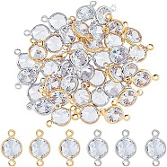 40Pcs 2 Colors Brass Pave Clear Cubic Zirconia Connector Charms, Single Diamond Links, Flat Round, Mixed Color, 15x9x4.5mm, Hole: 1mm, 20pcs/color(ZIRC-DC0001-32)