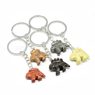 Synthetic & Natural Gemstone Keychain, with Iron Findings, Dinosaur, Platinum, 80~82mm(KEYC-S253-03)