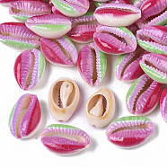 Printed Natural Cowrie Shell Beads, No Hole/Undrilled, Rainbow Style, Colorful, 18~21x12~15x7mm(X-SSHEL-R047-01-A09)