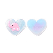 Acrylic Pendants, with Enamel and Glitter Powder, Heart with Elephant Pattern, Light Sky Blue, 26x29.5x2mm, Hole: 1.5mm(FIND-A022-02C)