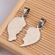 Valentine's Day Heart 304 Stainless Steel Split Pendants, Couple Pendants, Stainless Steel Color, 24.5x22.5x1.5mm, Hole: 4x6.5mm(STAS-I036-07A)